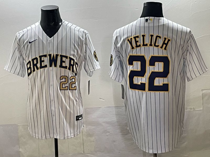 Men Nike Milwaukee Brewers #22 Yelich white MLB 2025 jersey 02->milwaukee brewers->MLB Jersey